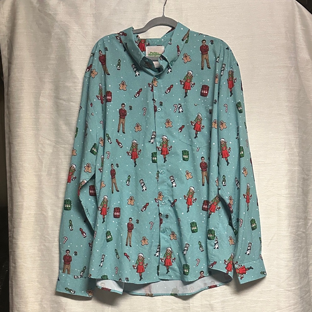 RSVLTS Parks and Recreation size 3XL Holiday Character Shirt - Teal and Red